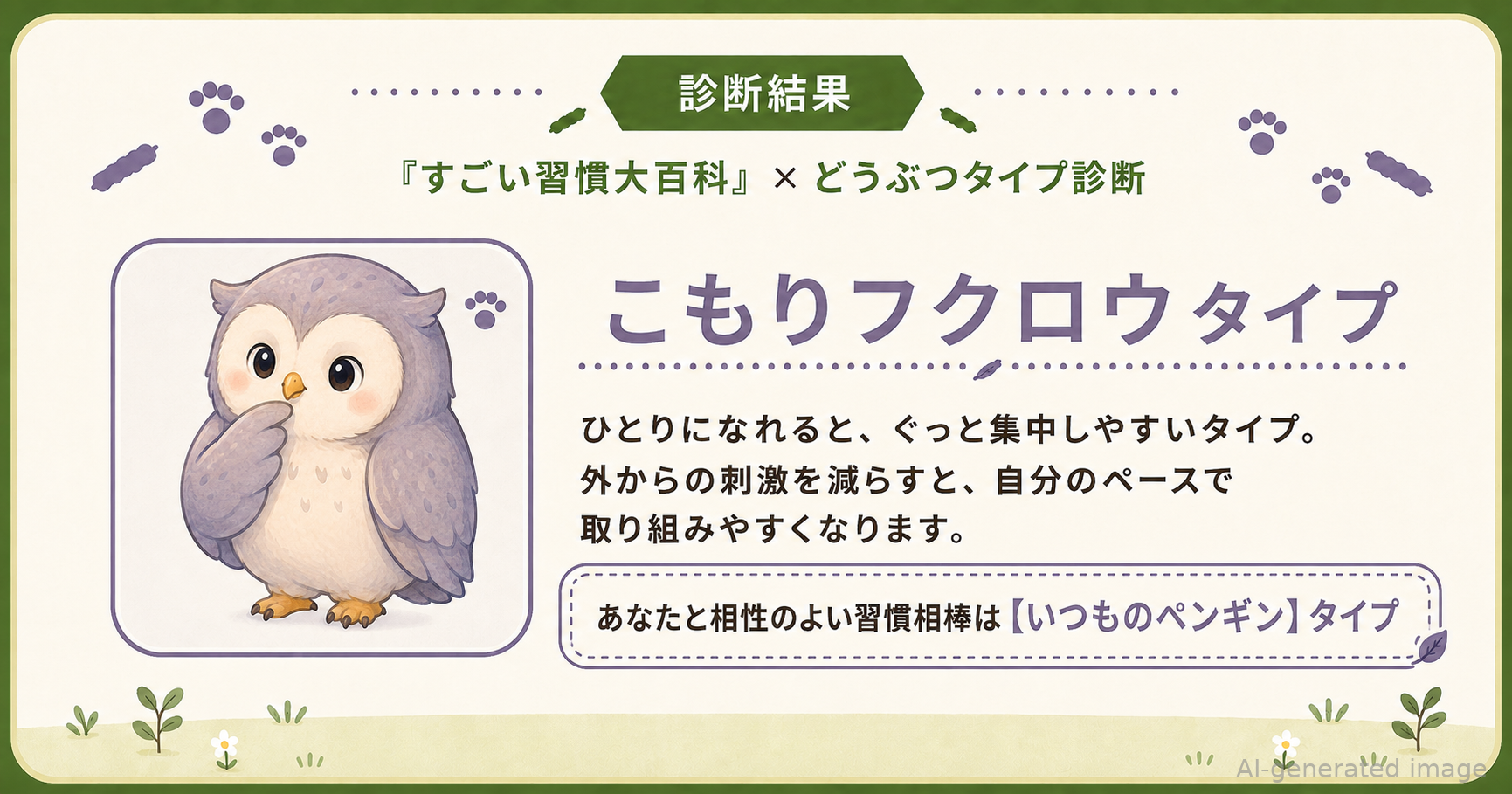 こもりフクロウタイプの診断結果カード